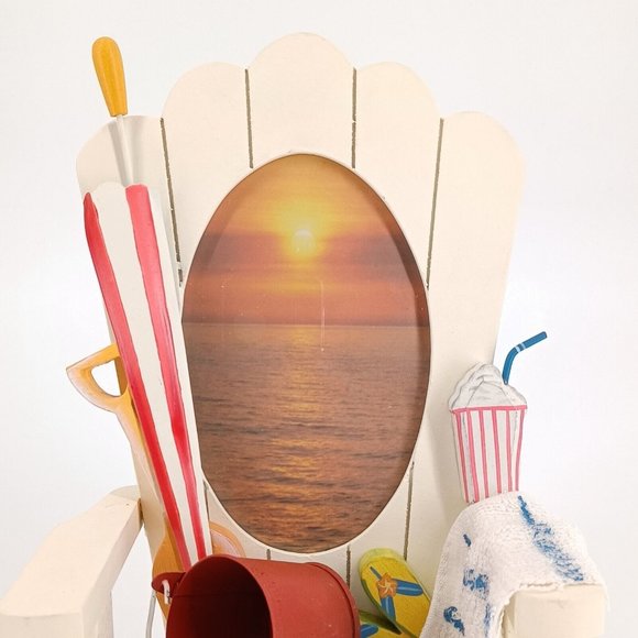 White Beach Chair 4x6 Photo Frame Palm Tree Shovel Bucket 11x7x5 Vacation Pictur - Picture 6 of 14